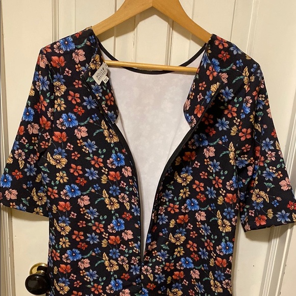 Anthropologie Black with Colourful Floral Short Sleeved Structured Mini Dress - Picture 6 of 12